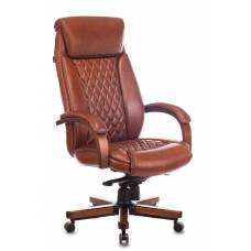 Кресло руководителя Бюрократ T-9924WALNUT светло-коричневый Leather Eichel кожа крестовина металл/дерево (T-9924WALNUT/CHOK)